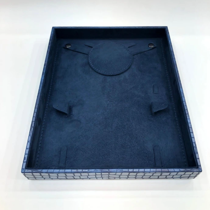 Blue Croco PU necklace set display with a soft blue suede interior, designed to present jewellery sets with elegance and style.